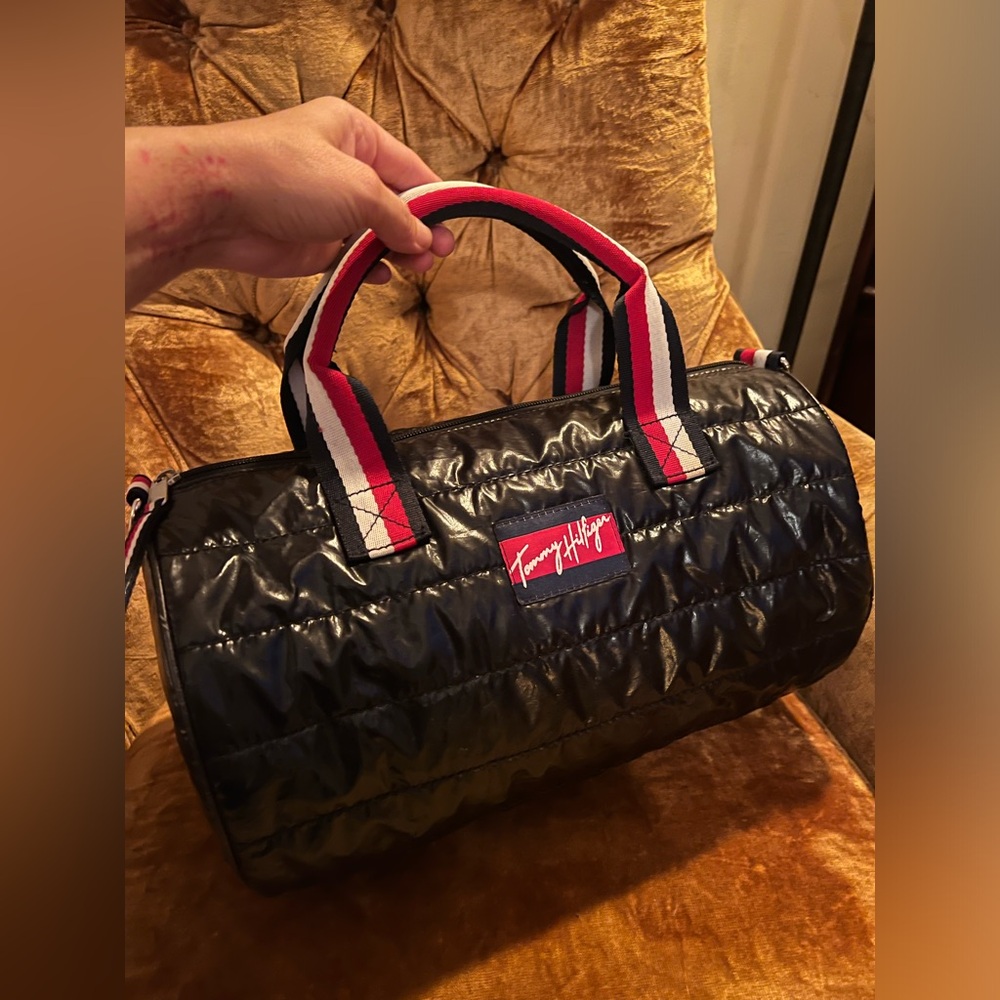 Tommy Hilfiger Black Nylon Puffer Quilted Logo Duffle Bag